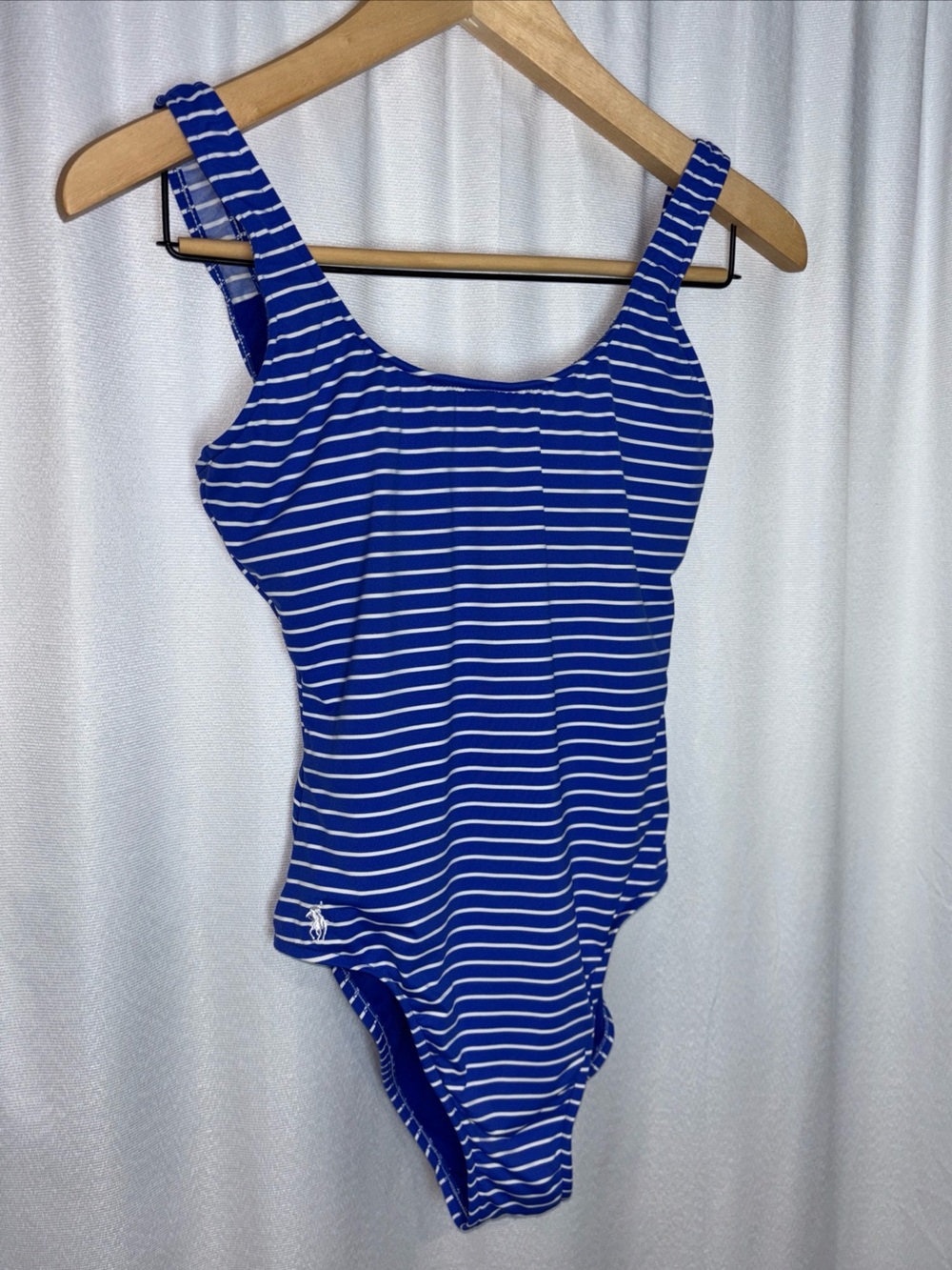 Ralph Lauren Polo Resort laced-back blue white striped one-piece swimsuit Small